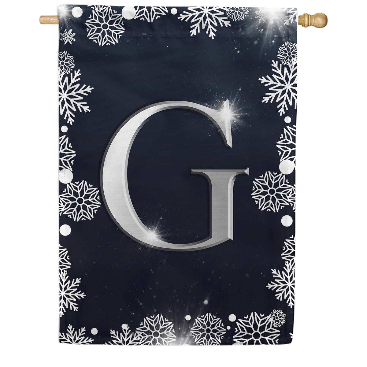 America Forever Silver Snowflakes Monogram House Flag