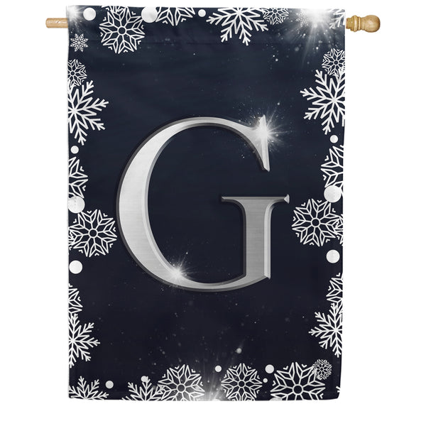 Silver Snowflakes Monogram House Flag