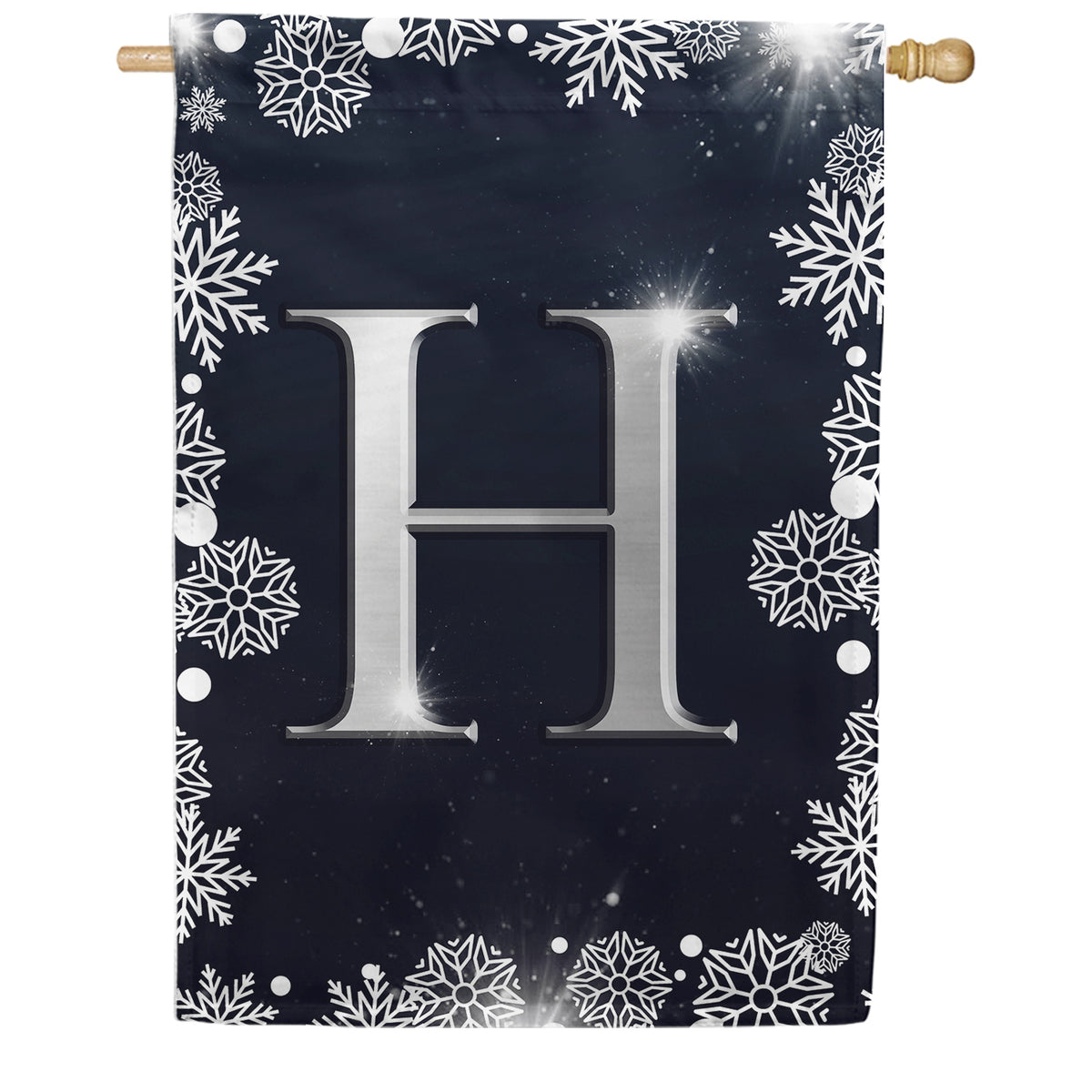 America Forever Silver Snowflakes Monogram House Flag
