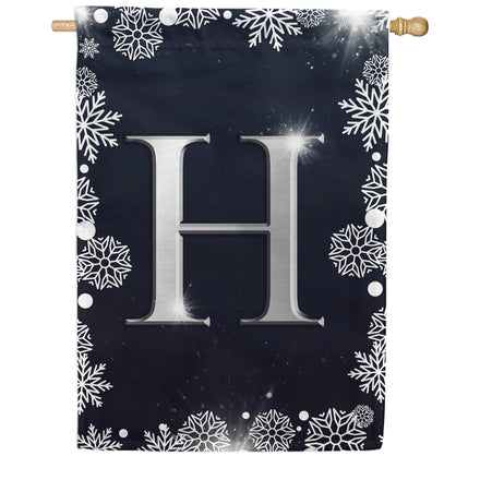 Silver Snowflakes Monogram House Flag