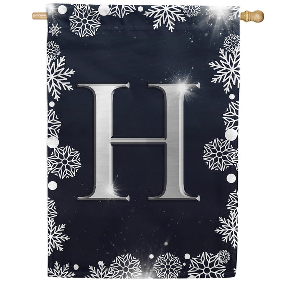Silver Snowflakes Monogram House Flag