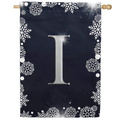 Silver Snowflakes Monogram House Flag