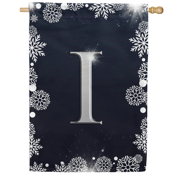 Silver Snowflakes Monogram House Flag