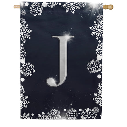 Silver Snowflakes Monogram House Flag