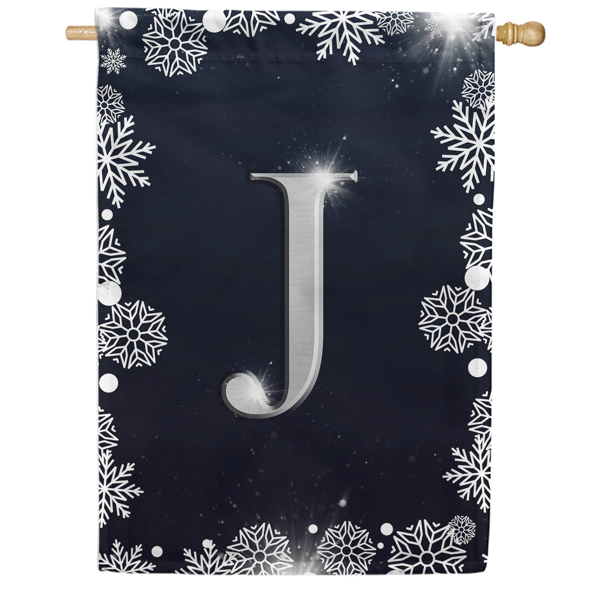 America Forever Silver Snowflakes Monogram House Flag