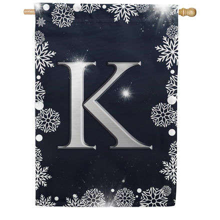 Silver Snowflakes Monogram House Flag