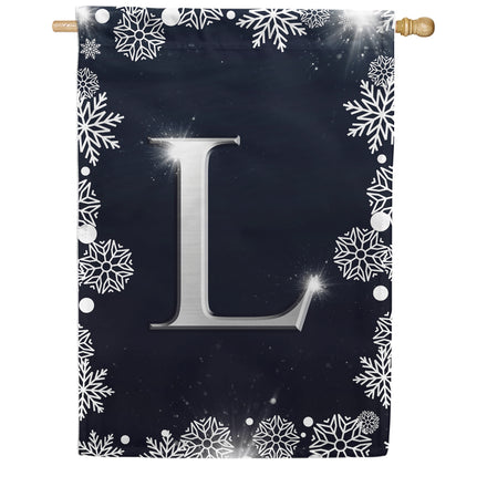 Silver Snowflakes Monogram House Flag