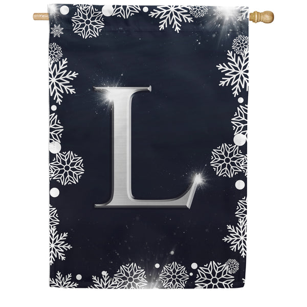 Silver Snowflakes Monogram House Flag
