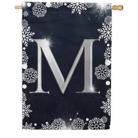 Silver Snowflakes Monogram House Flag