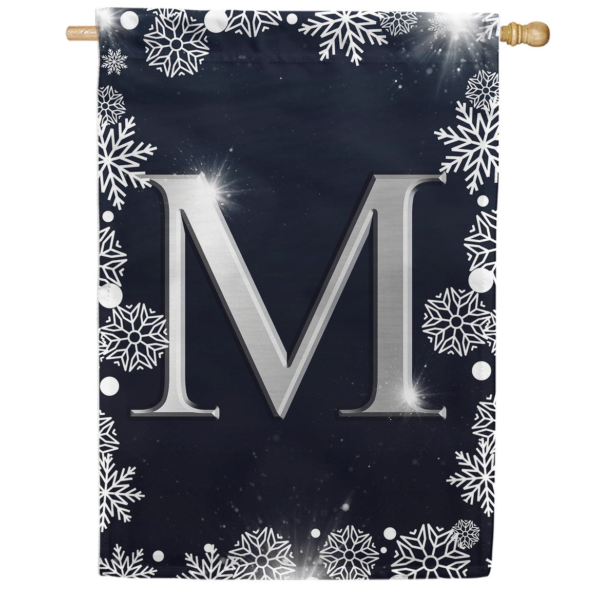 America Forever Silver Snowflakes Monogram House Flag
