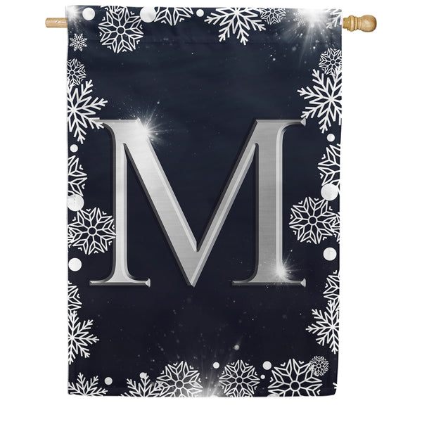 Silver Snowflakes Monogram House Flag