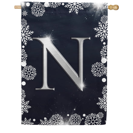 Silver Snowflakes Monogram House Flag