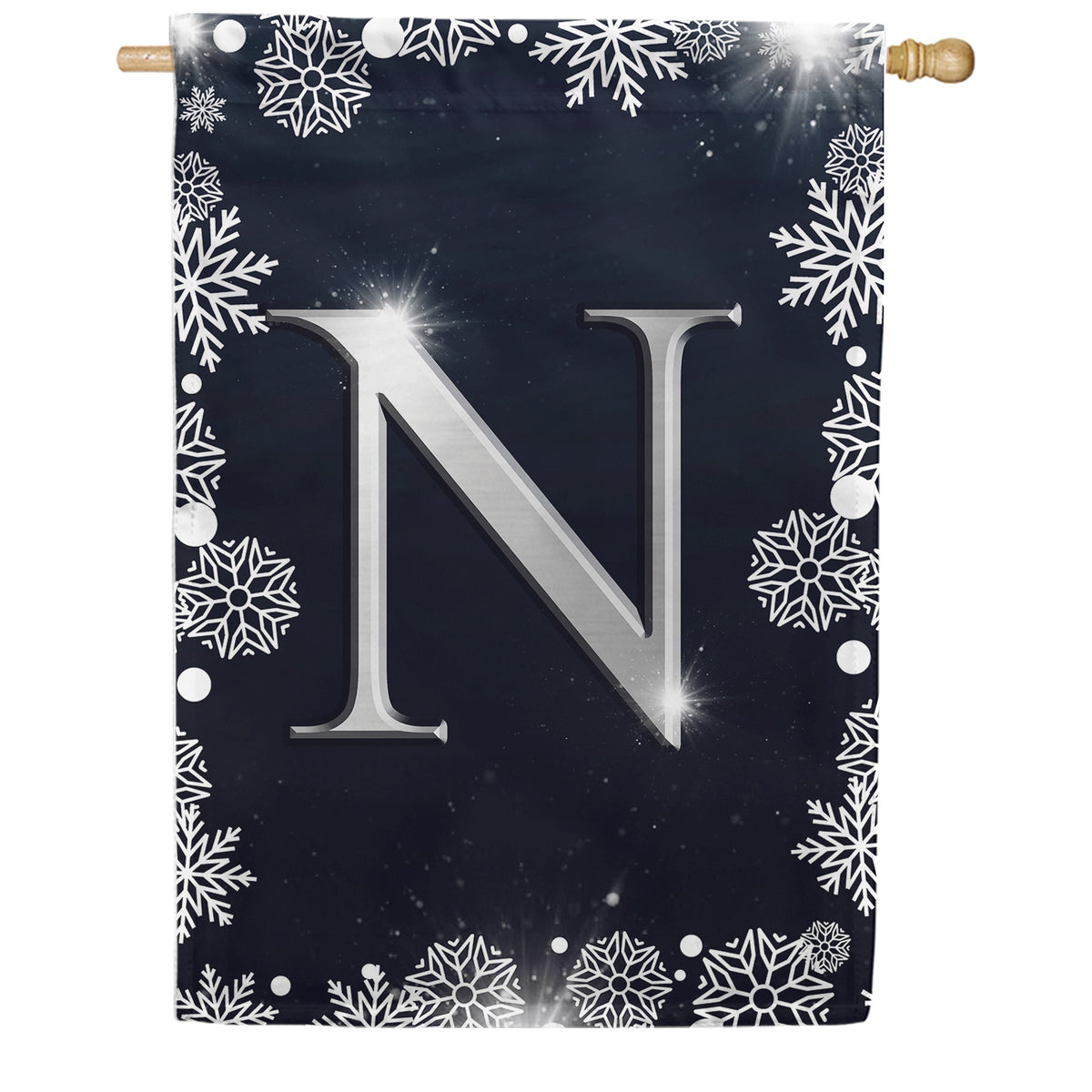 America Forever Silver Snowflakes Monogram House Flag