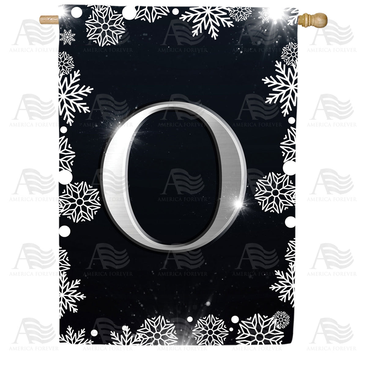 America Forever Silver Snowflakes Monogram House Flag