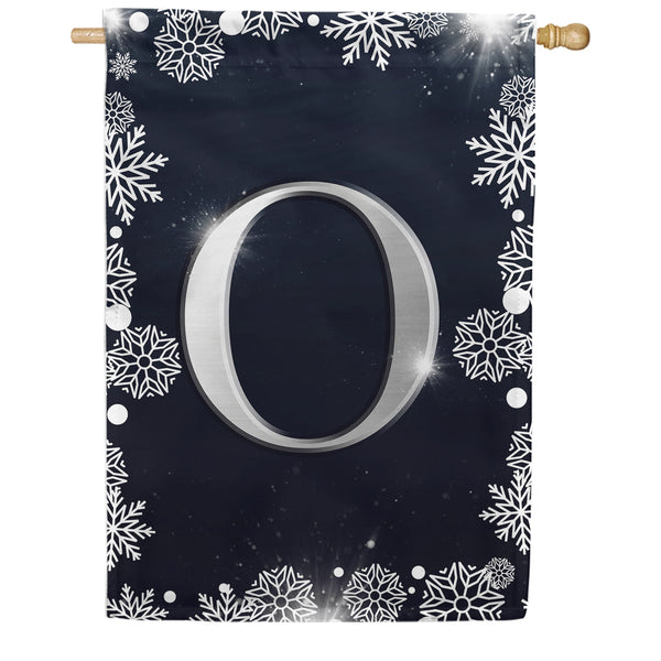 Silver Snowflakes Monogram House Flag