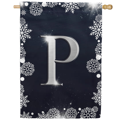 Silver Snowflakes Monogram House Flag