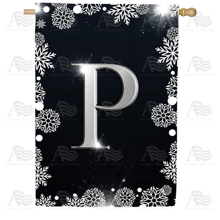 America Forever Silver Snowflakes Monogram House Flag