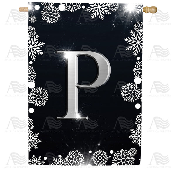 America Forever Silver Snowflakes Monogram House Flag