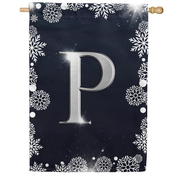 Silver Snowflakes Monogram House Flag