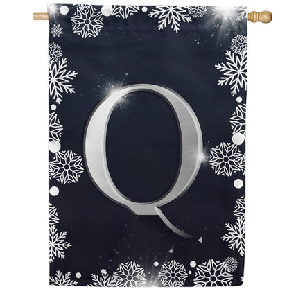 Silver Snowflakes Monogram House Flag