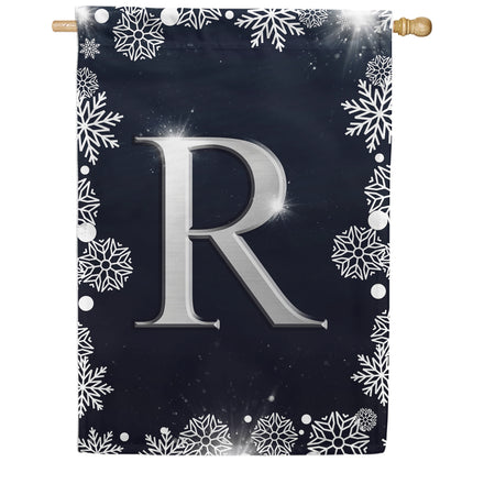 Silver Snowflakes Monogram House Flag