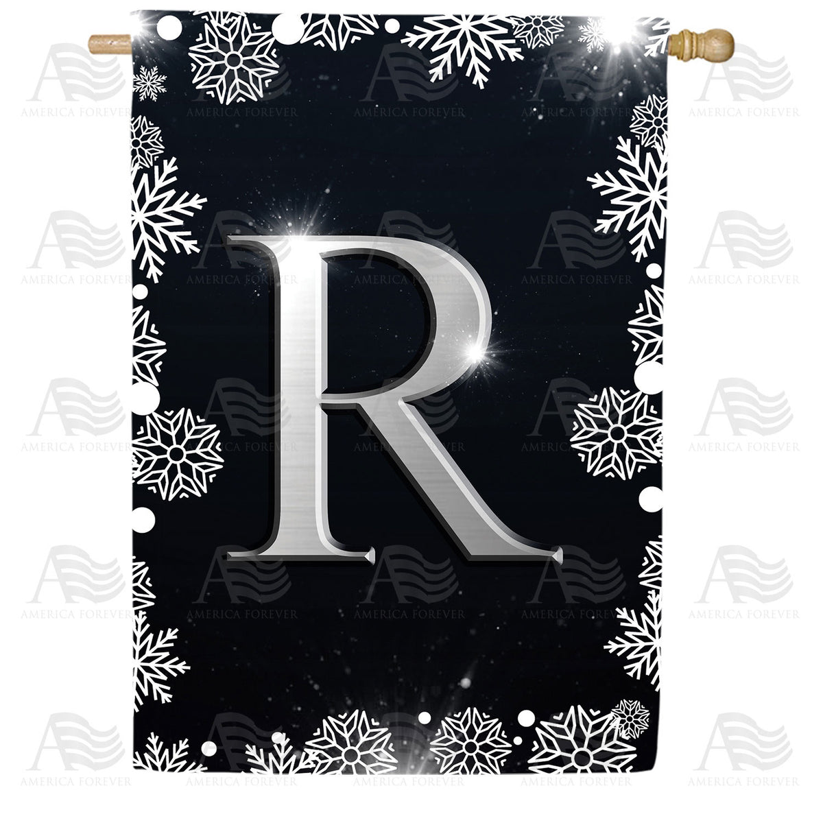 America Forever Silver Snowflakes Monogram House Flag