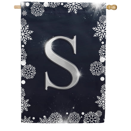 Silver Snowflakes Monogram House Flag