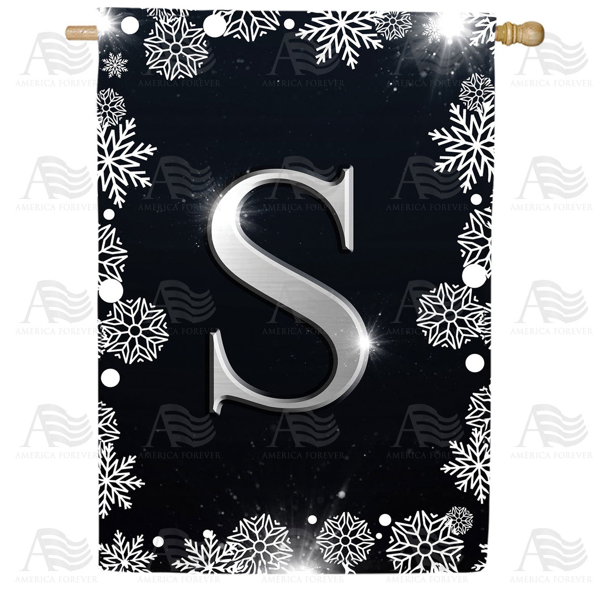 America Forever Silver Snowflakes Monogram House Flag