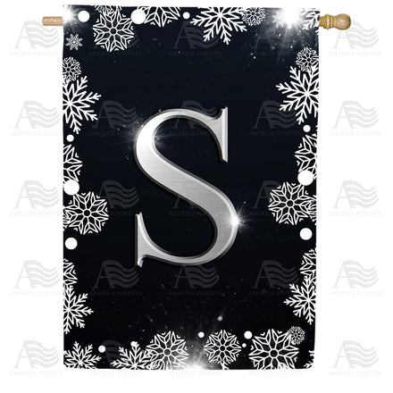 America Forever Silver Snowflakes Monogram House Flag