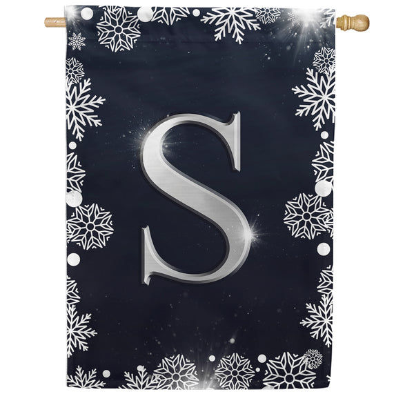 Silver Snowflakes Monogram House Flag