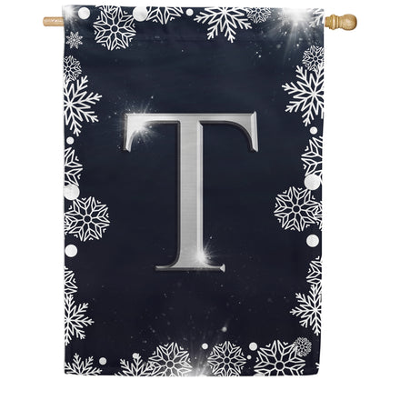 Silver Snowflakes Monogram House Flag