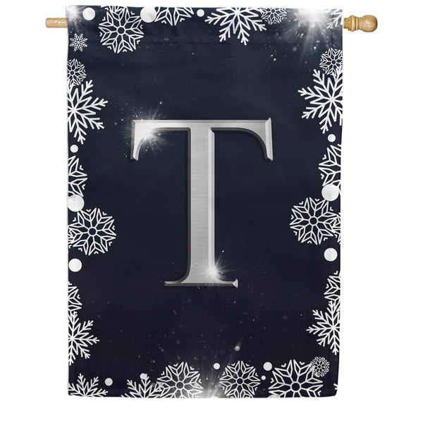 Silver Snowflakes Monogram House Flag