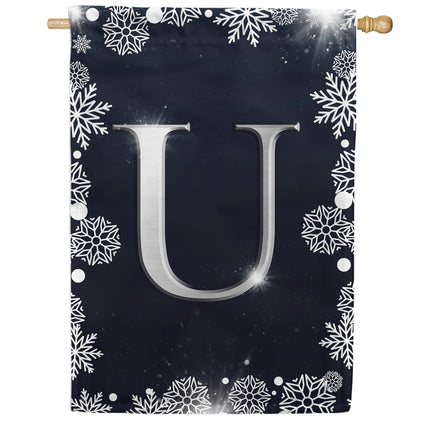 Silver Snowflakes Monogram House Flag