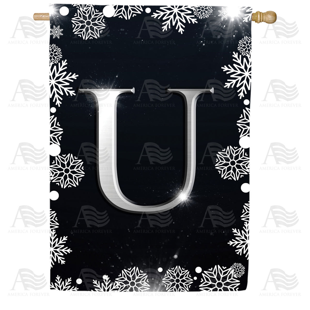 America Forever Silver Snowflakes Monogram House Flag