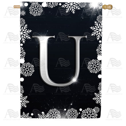 America Forever Silver Snowflakes Monogram House Flag