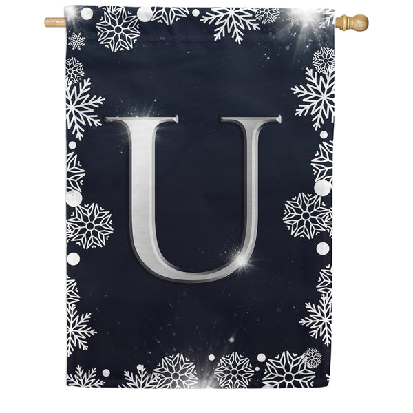 Silver Snowflakes Monogram House Flag