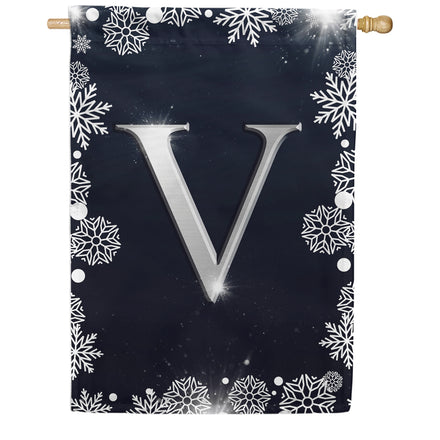 Silver Snowflakes Monogram House Flag