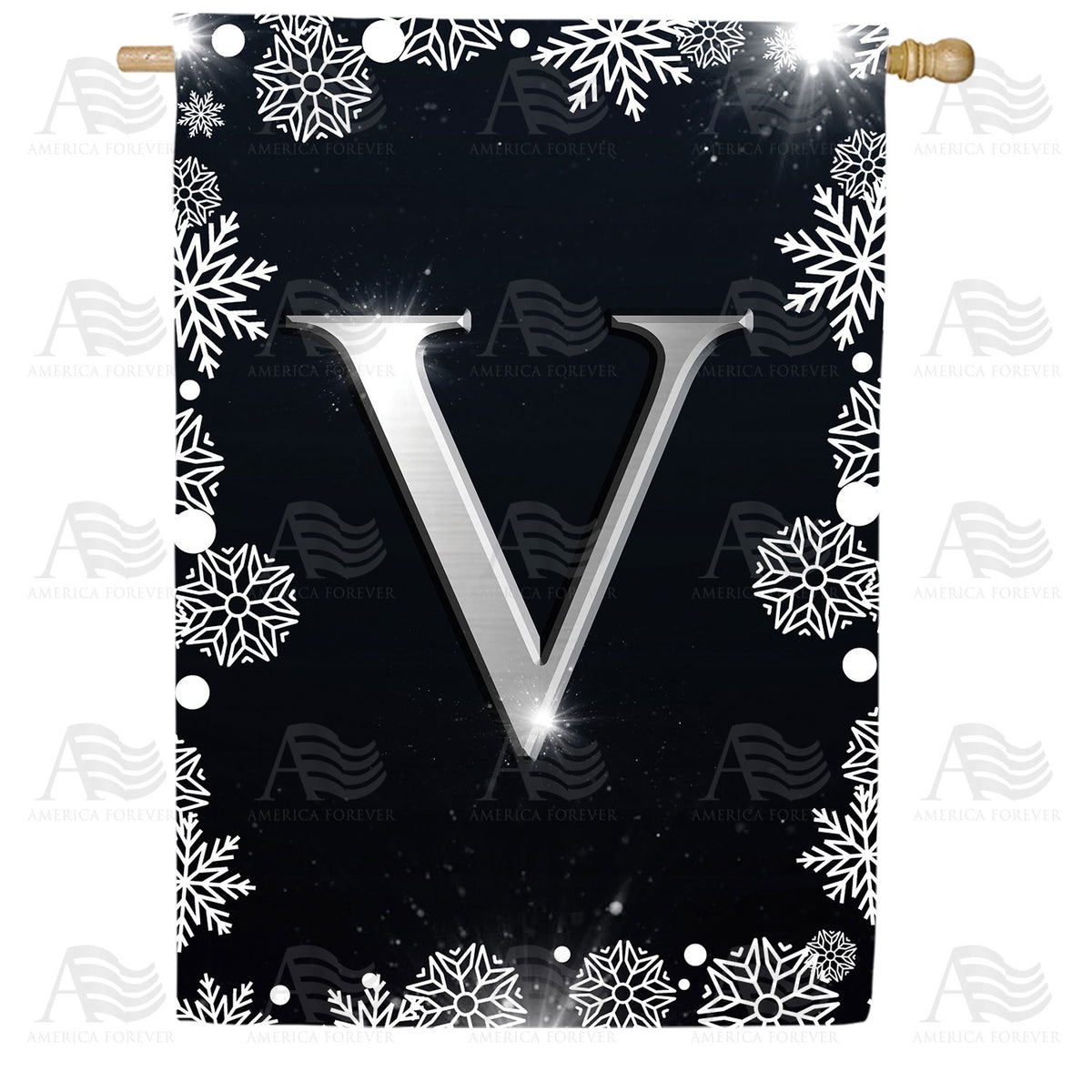 America Forever Silver Snowflakes Monogram House Flag