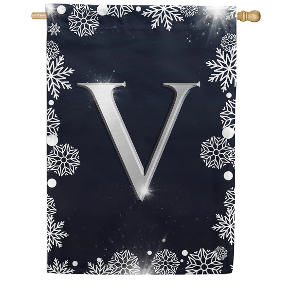 Silver Snowflakes Monogram House Flag