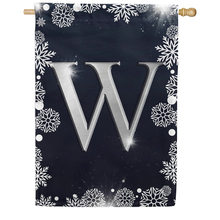 Silver Snowflakes Monogram House Flag