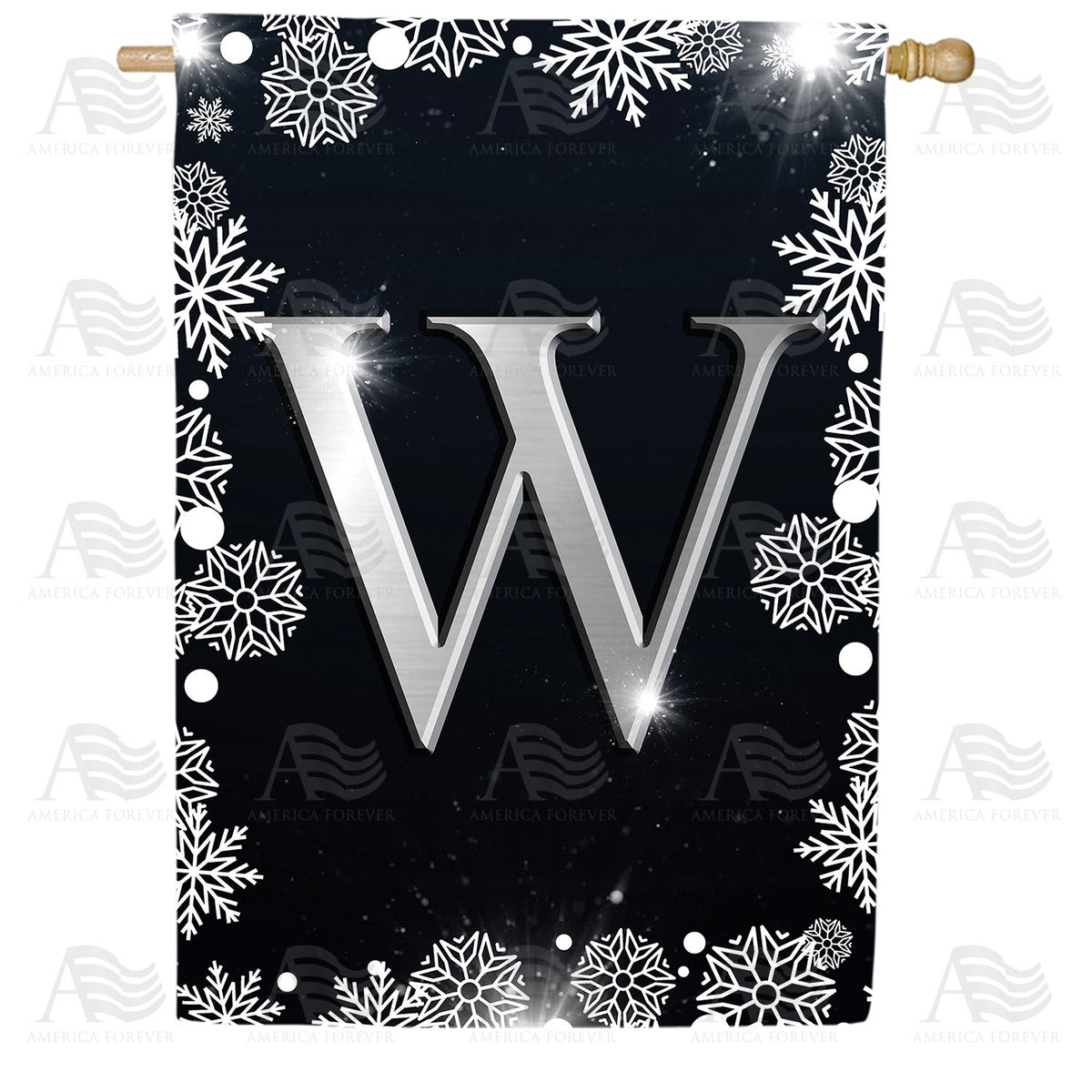 America Forever Silver Snowflakes Monogram House Flag