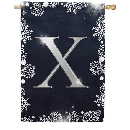 Silver Snowflakes Monogram House Flag