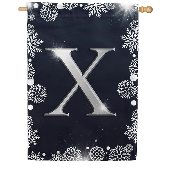 Silver Snowflakes Monogram House Flag