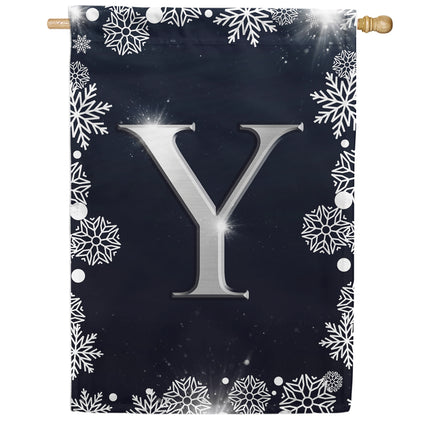 Silver Snowflakes Monogram House Flag