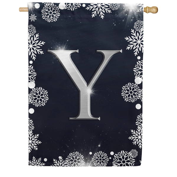 Silver Snowflakes Monogram House Flag