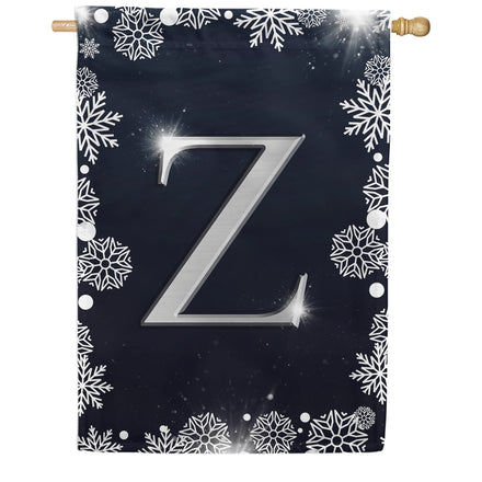 Silver Snowflakes Monogram House Flag