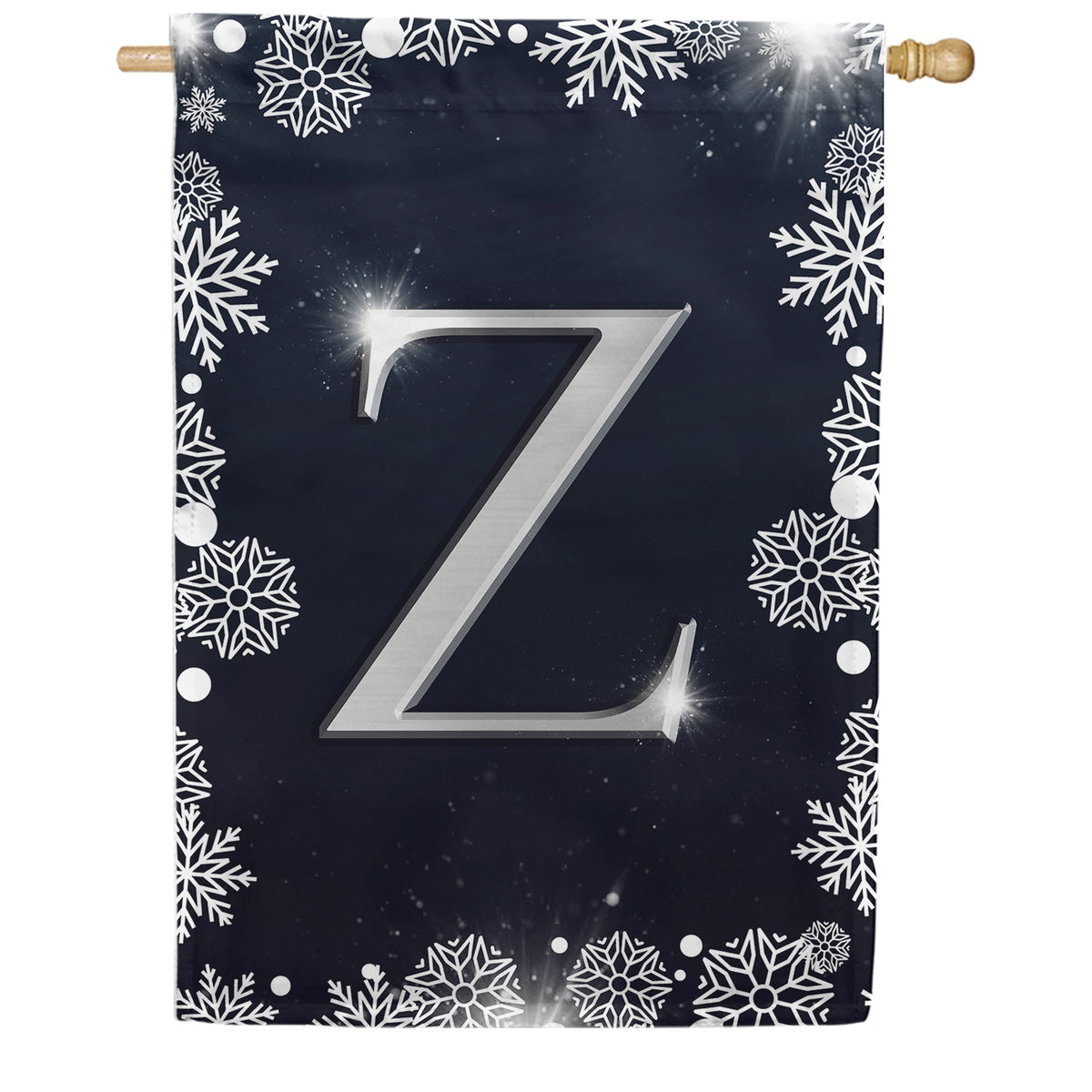 America Forever Silver Snowflakes Monogram House Flag