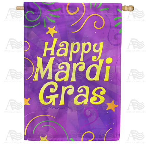 America Forever Happy Mardi Gras Purple House Flag