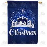 America Forever Merry Christmas - Blue Nativity House Flag