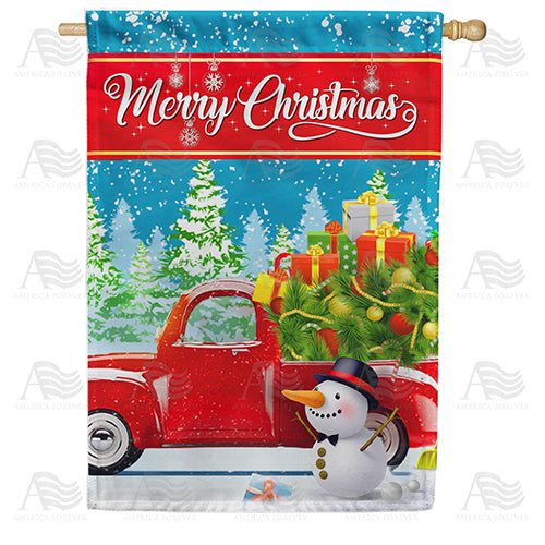 America Forever Snowman Delivers Gifts House Flag